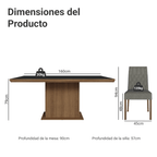 Conjunto de Comedor 6 Sillas Marrón/Negro/Silver Luso Madesa