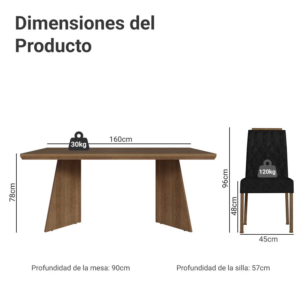 Conjunto de Comedor 6 Sillas Marrón/Oxford Sarlat Madesa