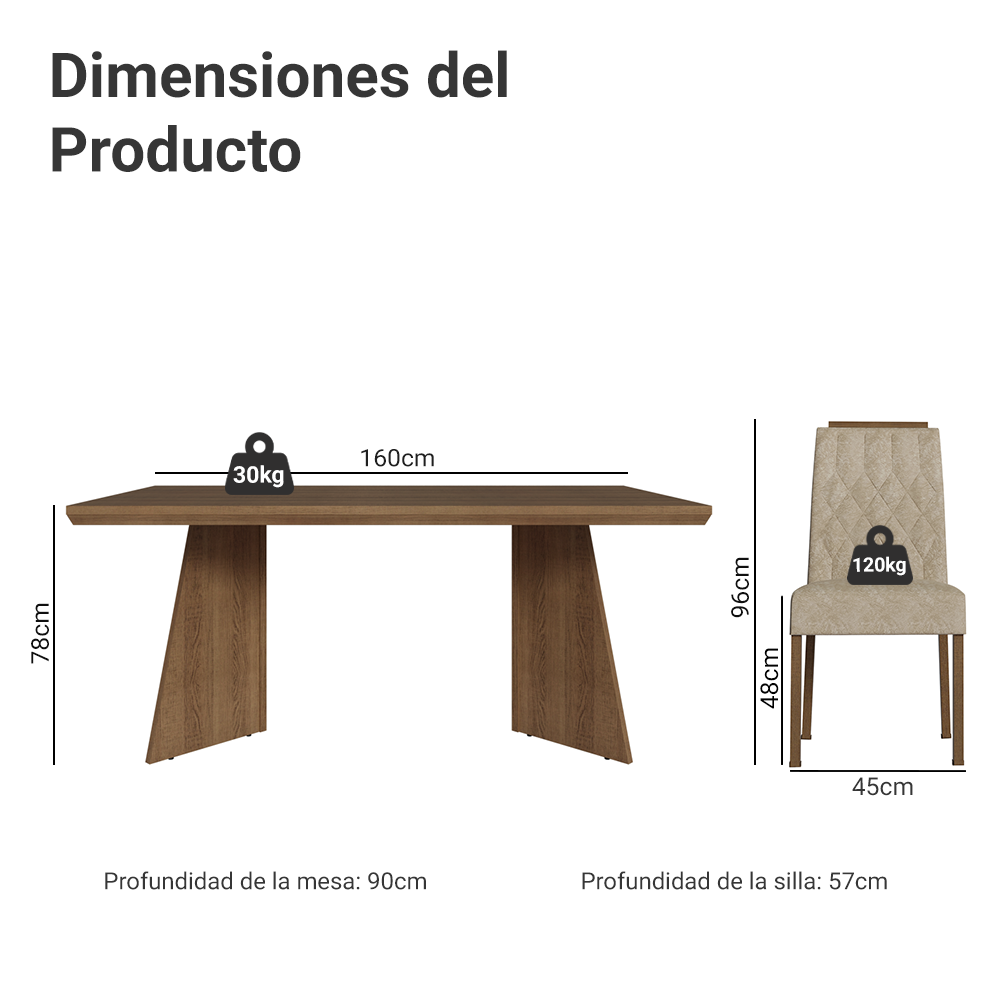 Conjunto de Comedor 6 Sillas Marrón/Imperial Sarlat Madesa