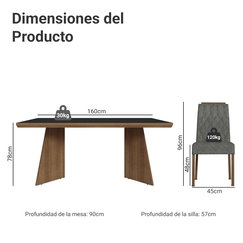 Conjunto de Comedor 6 Sillas Marrón/Negro/Silver Sarlat Madesa