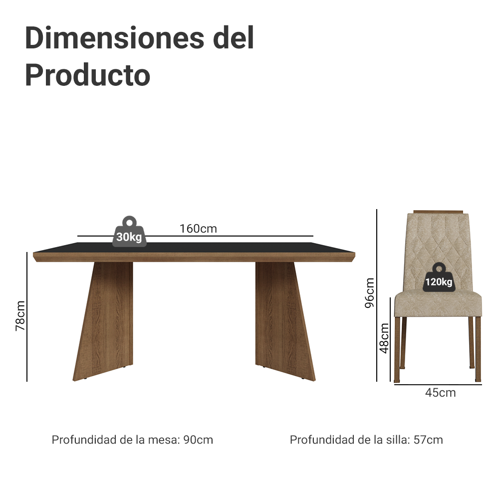 Conjunto de Comedor 6 Sillas Marrón/Negro/Imperial Sarlat Madesa