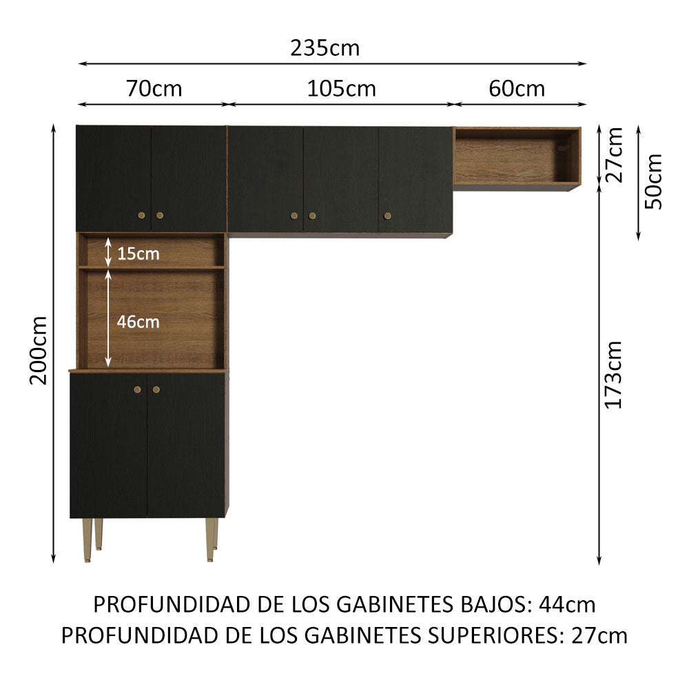 Kit Lavadero 235 cm Marrón/Negro Gourmet Madesa