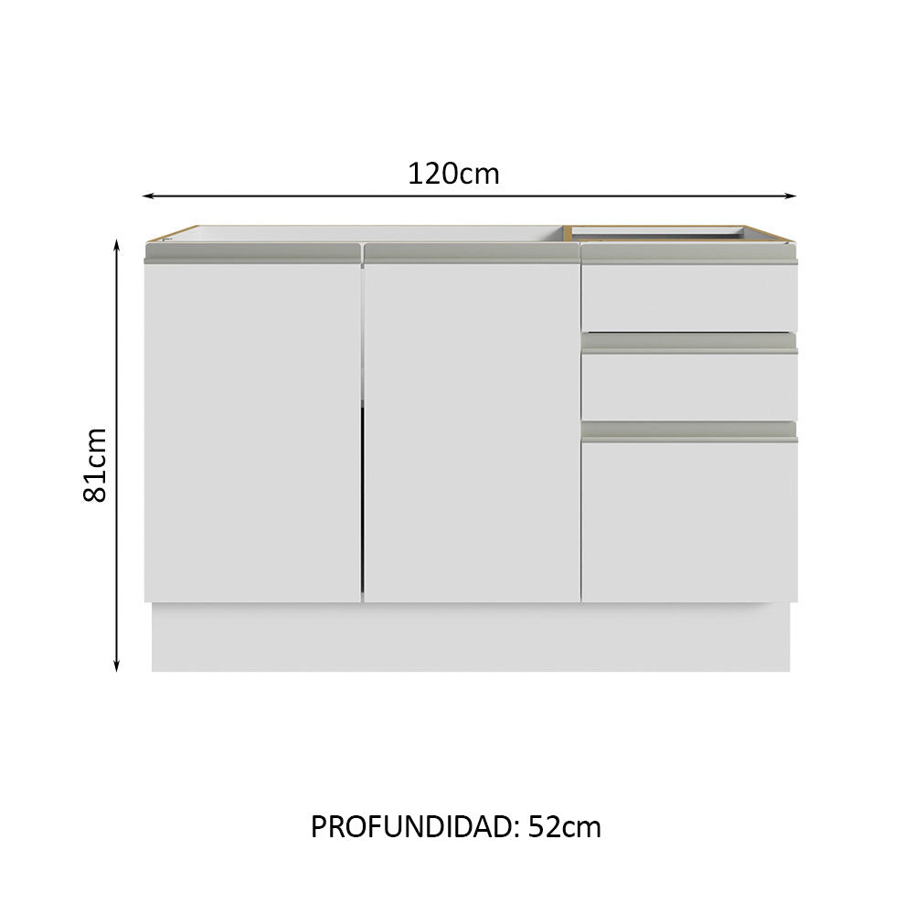 Gabinete para Baño de 120cm 2 Puertas y 3 Cajones Blanco