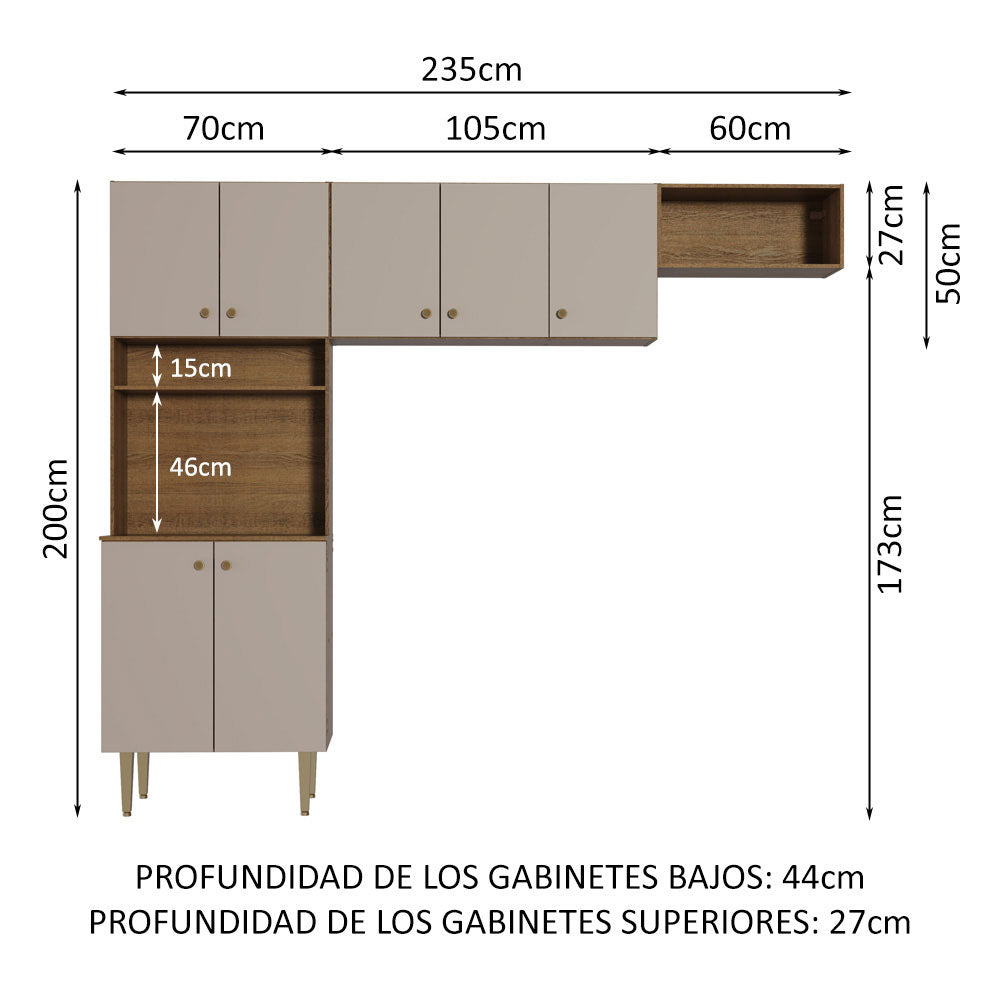 Cocina Compacta 235 cm Marrón/Crema Madesa
