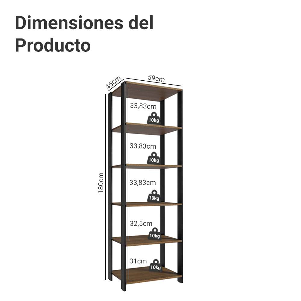 Estante Multiuso 59cm Marrón/Negro Madesa