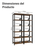 Kit con 2 Estantes Multiuso 5 Niveles 118cm Marrón/Negro