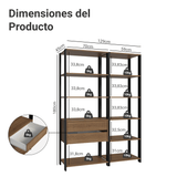 Armario Estante Multiuso 2 Cajones 9 Niveles 129cm Marrón/Negro
