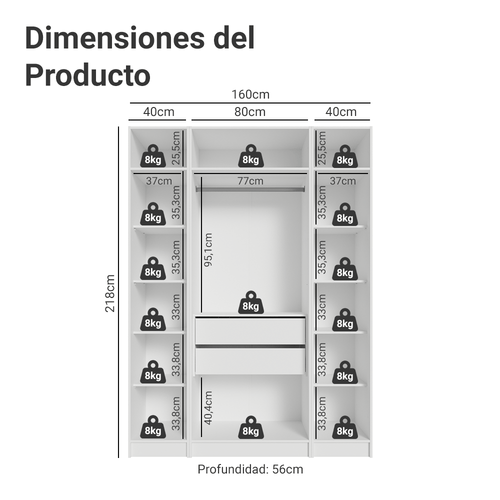Clóset Modular 160 cm 4 Puertas Blanco Neo Madesa