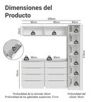 Kit Recámara 200 cm Clóset Modular y Cómoda Blanco Neo Madesa