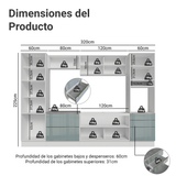 Cocina Integral 320 cm Lux Blanco/Gris 01