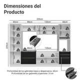 Cocina Integral 320 cm Lux Blanco/Negro 01