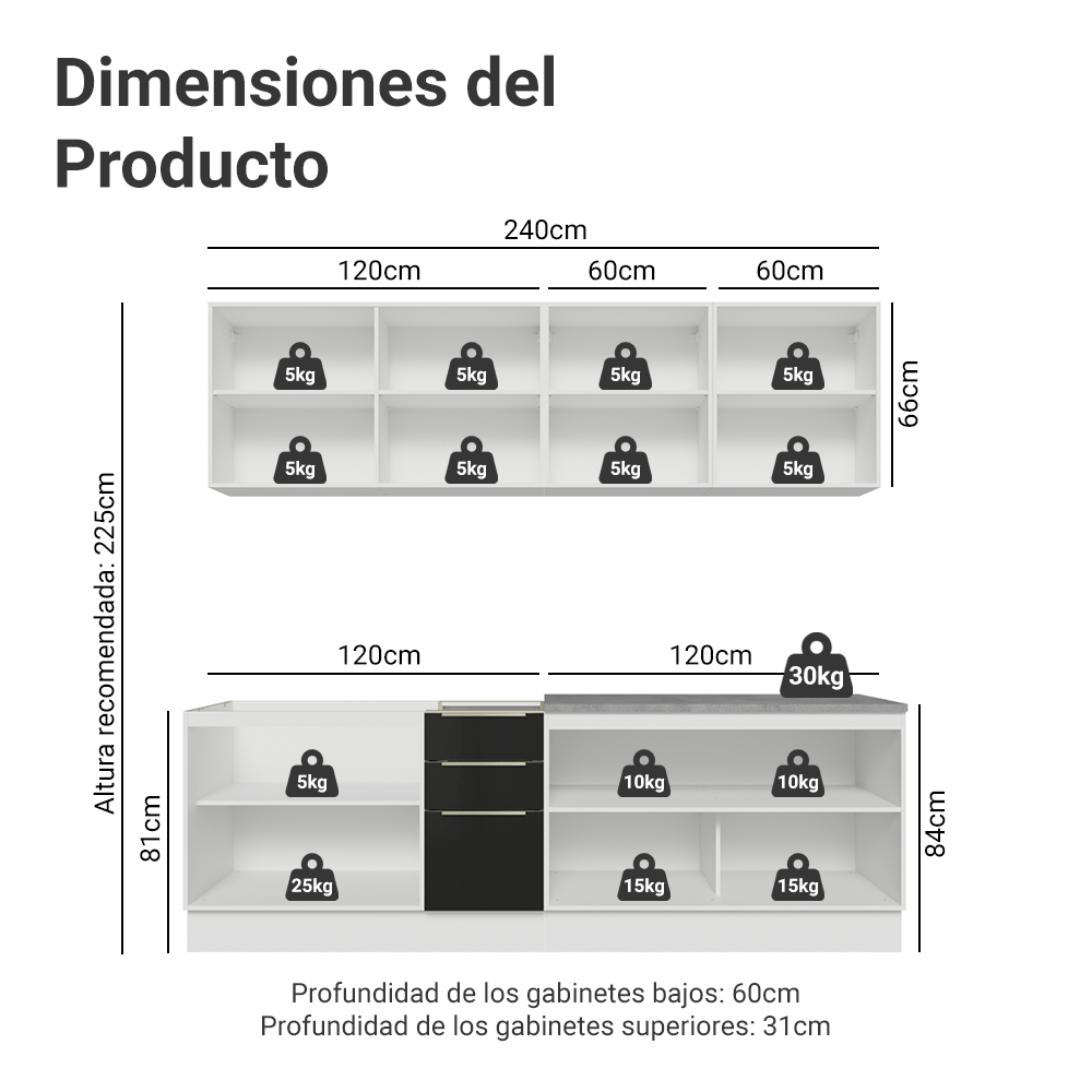 Cocina Integral 240cm Lux Blanco/Negro 05