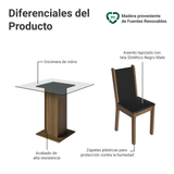 Juego de Comedor Mesa con Encimera de Vidrio y 4 Sillas Color Marrón/Negro Madesa Aline