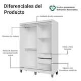 Clóset Soltero 2 Puertas Corredizas Madera con Pies Blanco Luke
