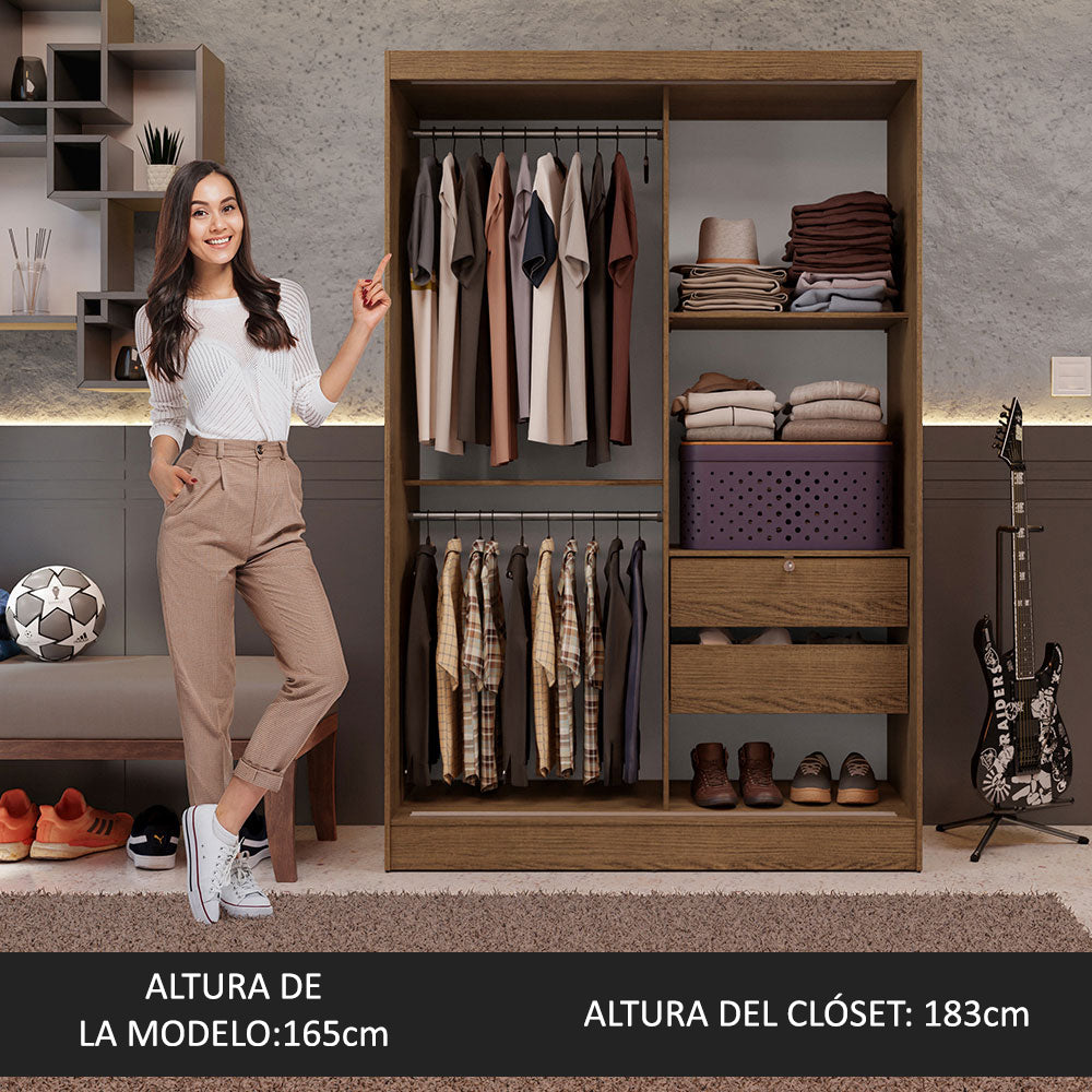 Clóset Soltero 119 cm 2 Puertas Corredizas Con 2 Espejos Marrón Luke Madesa
