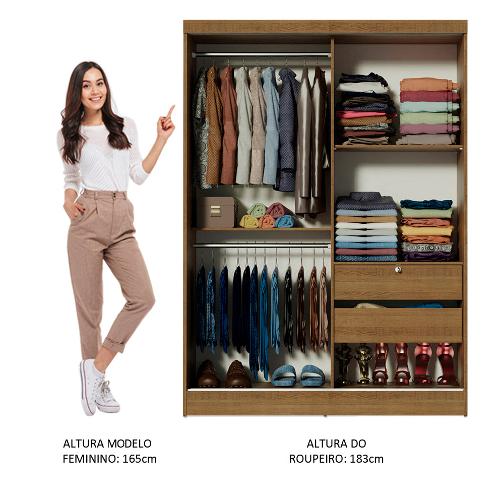 Clóset Infantil 119 cm 2 Puertas Corredizas Con 2 Espejos Marrón Nick Madesa
