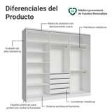 Clóset Matrimonial con Espejo Royale 3 Puertas Correderas Blanco 100% MDF