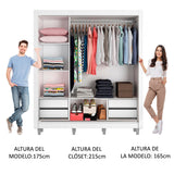 Clóset Matrimonial Lyon Plus 3 Puertas Correderas con Espejos 4 Cajones con Patas Blanco