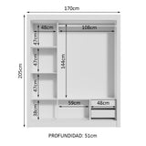 Clóset Matrimonial Lyon 3 Puertas Correderas 2 Cajones Blanco