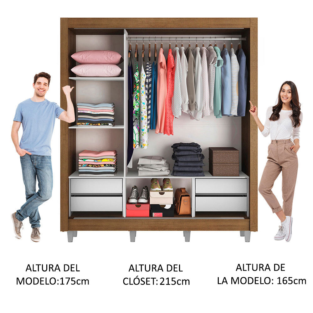 Clóset Matrimonial Lyon Plus 3 Puertas Correderas con Espejo 4 Cajones con Patas Marrón/Blanco