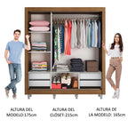 Clóset Matrimonial Lyon Plus 3 Puertas Correderas con Espejo 4 Cajones con Patas Marrón/Blanco