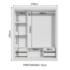 Clóset Matrimonial 170 cm 3 Puertas Corredizas Con 1 Espejo 4 Cajones Blanco/Negro Lyon Madesa