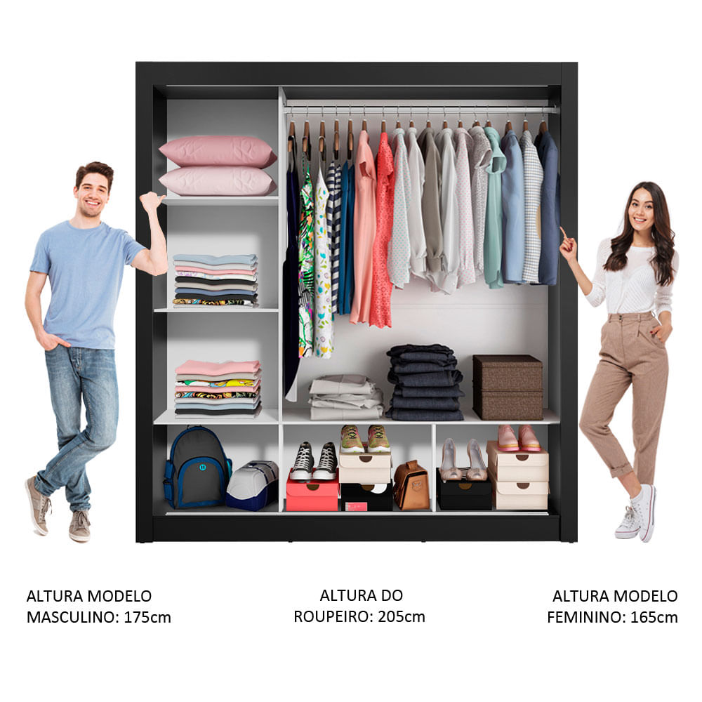 Clóset Matrimonial 170 cm 3 Puertas Corredizas Negro/Blanco Monaco Madesa