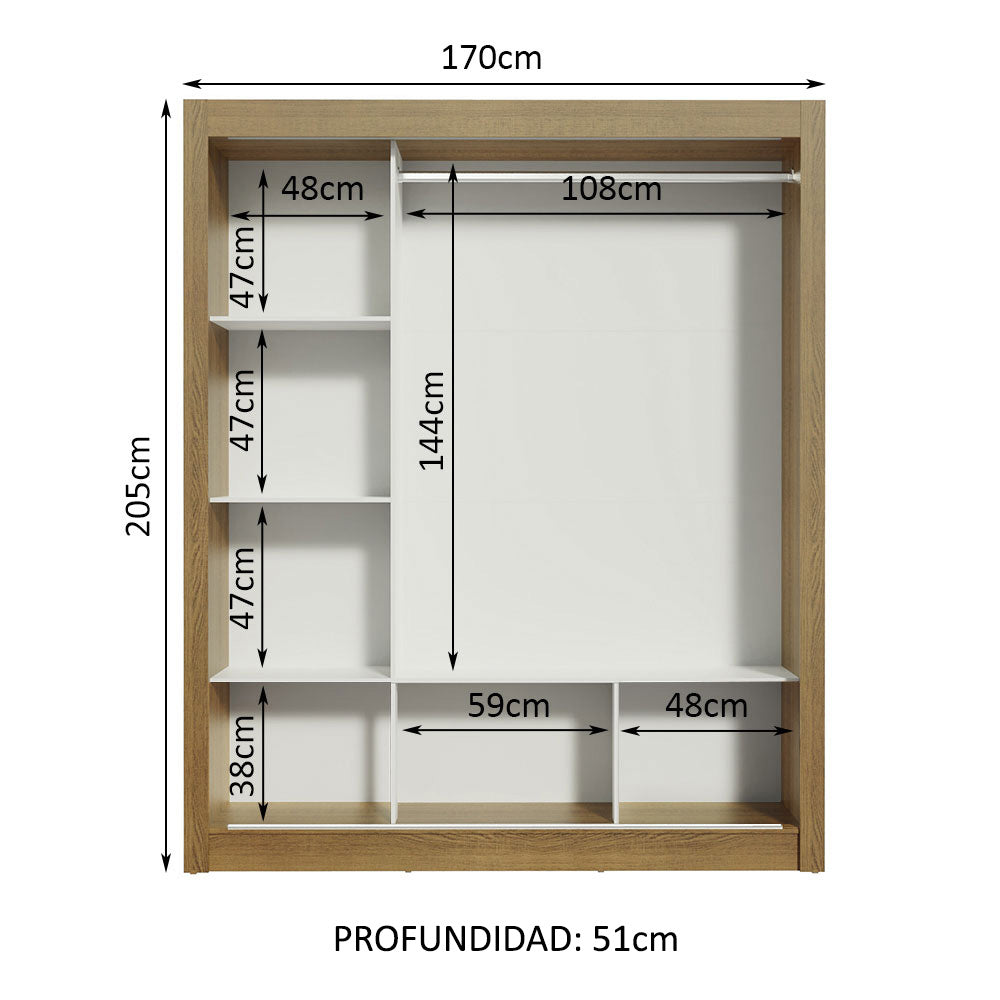 Clóset Matrimonial Monaco 3 Puertas Corredizas Marrón/Negro