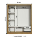 Clóset Matrimonial Lyon 3 Puertas Correderas 2 Cajones Marrón/Negro
