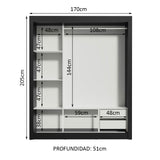 Clóset Matrimonial Lyon 3 Puertas Correderas con Espejo 2 Cajones Negro