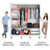 Clóset Matrimonial Lyon 3 Puertas Correderas con Espejos 2 Cajones con Patas Blanco/Marrón