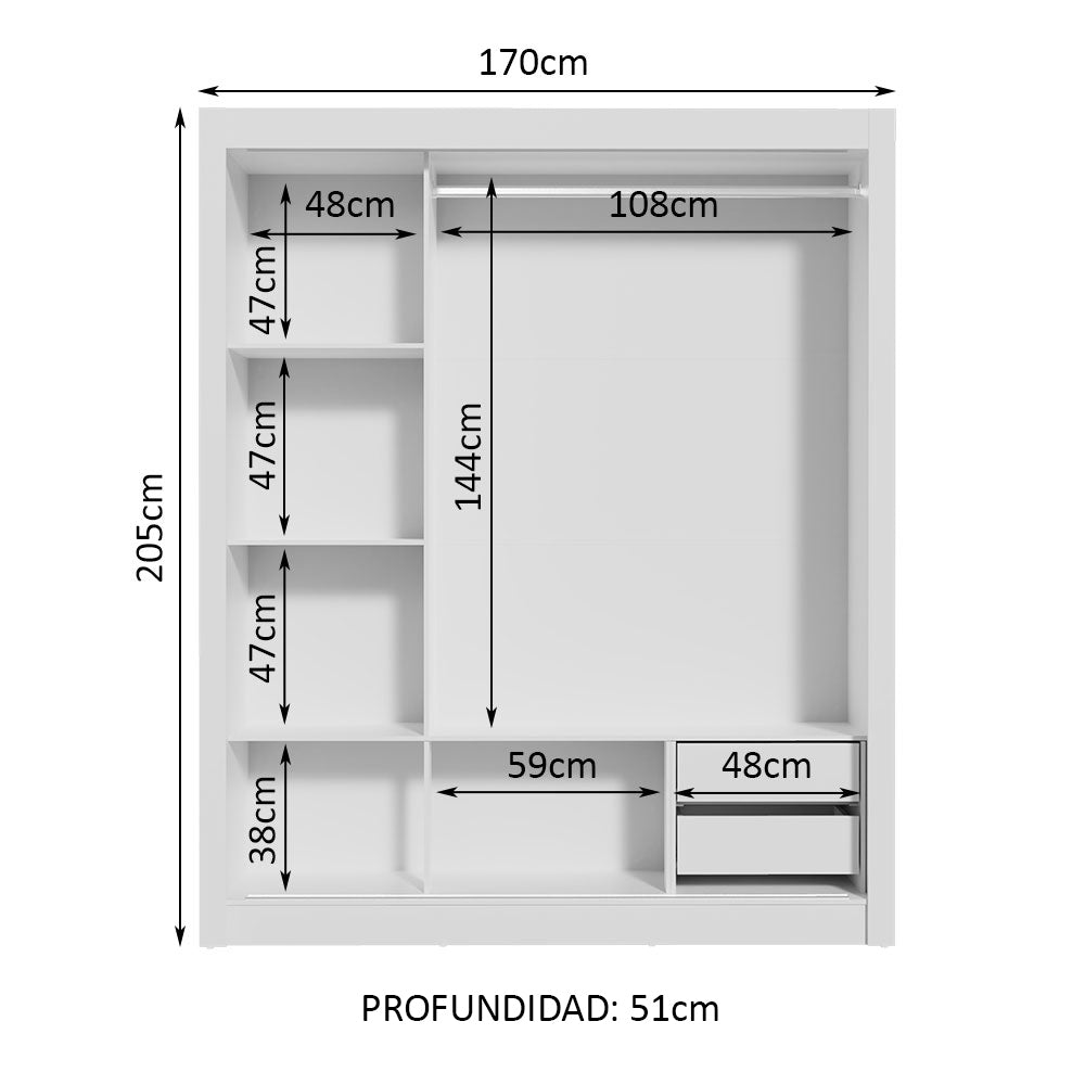 Clóset Matrimonial Lyon 3 Puertas Correderas 2 Cajones Blanco/Marrón