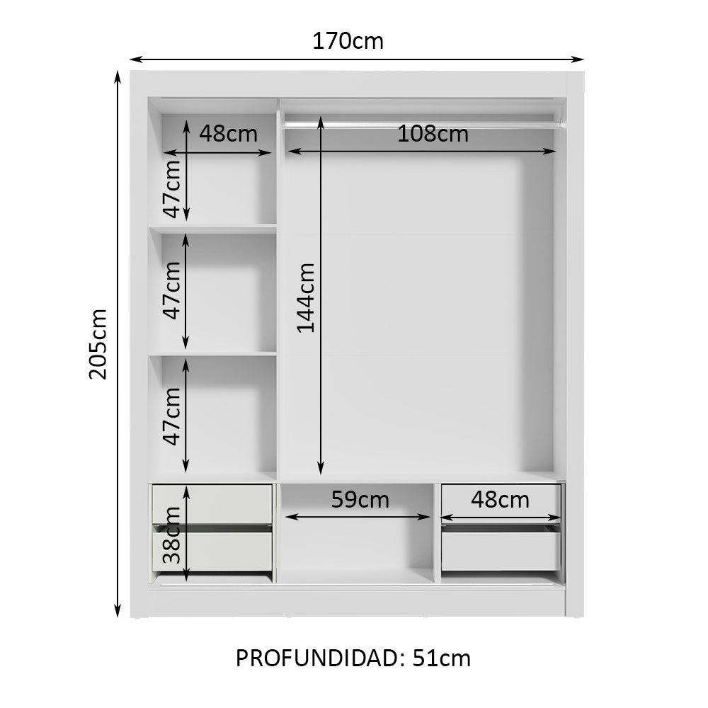 Clóset Matrimonial Lyon Plus 3 Puertas Correderas 4 Cajones Blanco/Marrón
