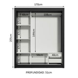 Clóset Matrimonial Lyon 3 Puertas Correderas con Espejos 2 Cajones Marrón/Negro