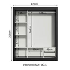 Clóset Matrimonial 170 cm 3 Puertas Corredizas Con 1 Espejo 2 Cajones Negro/Marrón Lyon Madesa