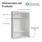 Clóset Soltero Denver 2 Puertas Corredizas con Espejo Blanco