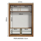 Clóset Soltero 117 cm 2 Puertas Corredizas Con 1 Espejo 4 Cajones Marrón Dallas Madesa
