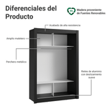 Clóset Soltero Denver 2 Puertas Corredizas Negro/Blanco