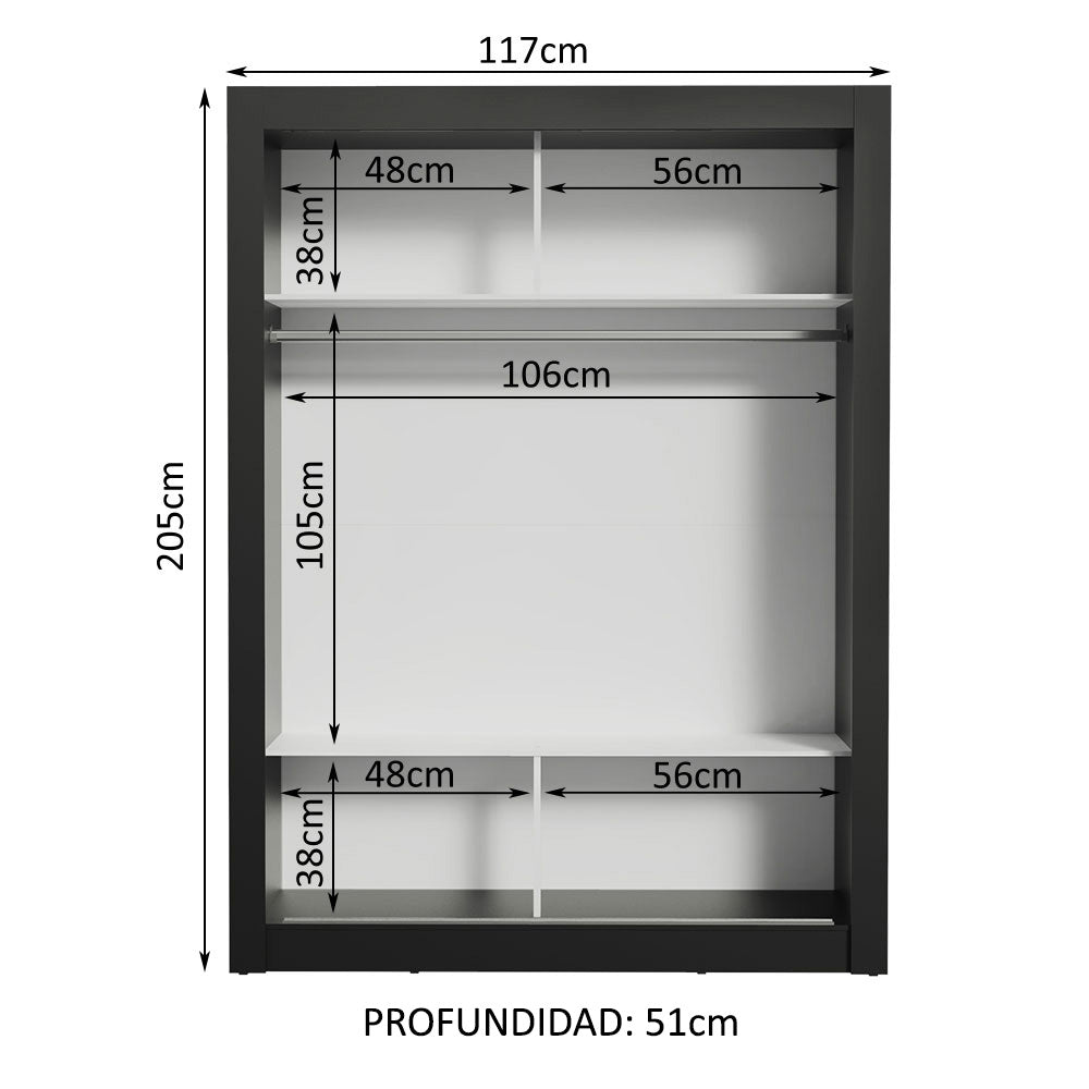 Clóset Soltero Denver 2 Puertas Corredizas con Espejo Negro