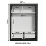 Clóset Soltero Dallas Plus 2 Puertas Correderas de Espejo 4 Cajones Negro