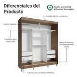 Clóset Matrimonial con Patas 3 Puertas Corredizas con Espejos Marrón Reno Madesa