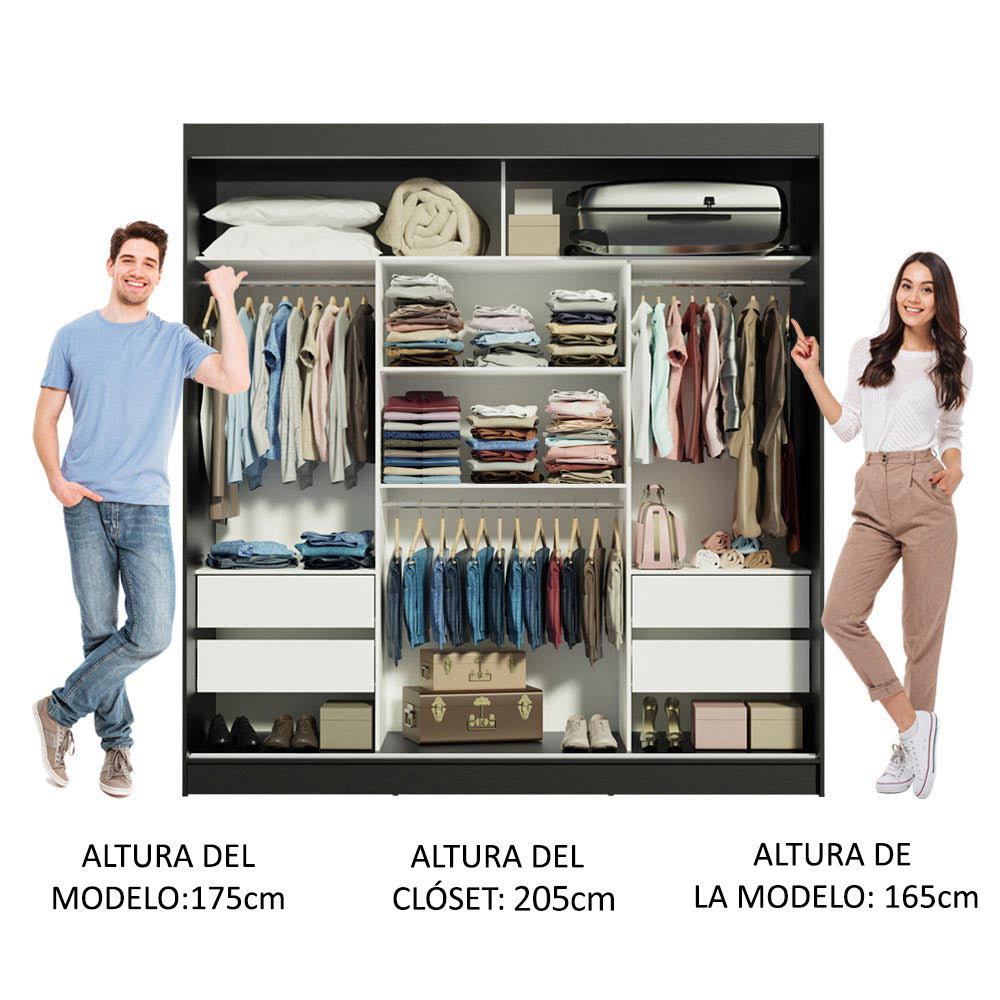 Clóset Matrimonial Reno 3 Puertas Correderas con Espejo Negro/Marrón