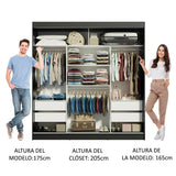 Clóset Matrimonial Reno 3 Puertas Correderas con Espejo Negro/Marrón