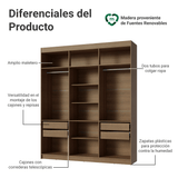 Clóset Matrimonial Venus 180 cm Sin Puertas 4 Cajones Marrón