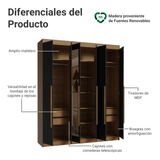 Clóset Matrimonial Venus 6 Puertas Batientes con Espejo Marrón/Negro/Marrón