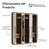 Clóset Matrimonial Venus 6 Puertas Batientes con Espejo Marrón/Blanco/Marrón