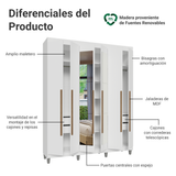 Clóset Matrimonial Venus 6 Puertas Batientes con Espejo con Patas Blanco/Blanco/Marrón