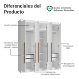 Clóset Matrimonial Venus 6 Puertas Batientes Blanco/Blanco/Marrón