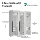 Clóset Matrimonial Venus 6 Puertas Batientes Blanco/Blanco/Negro