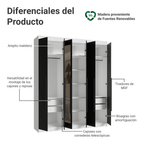 Clóset Matrimonial 180 cm 6 Puertas Con 2 Espejos Blanco/Negro Venus Madesa